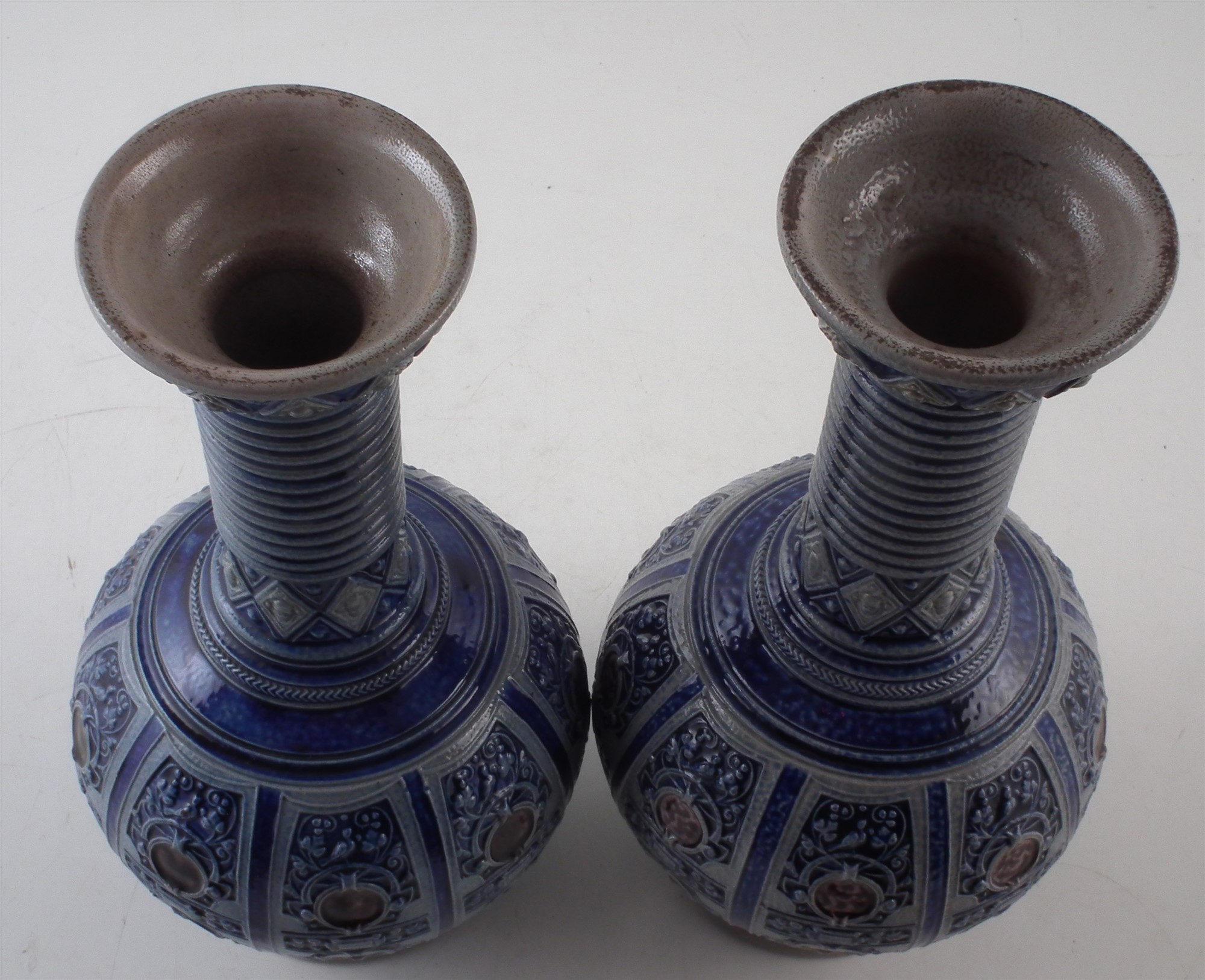 Pair of German stoneware vases by Simon Peter Getz Westwald circa 1890 , with moulded bodies - Image 2 of 4