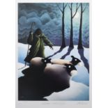 After Mackenzie Thorpe (1956-), "Winter Moonlight", signed and numbered 433/550 in pencil in the
