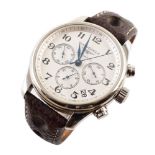 Gent's Longines Master Collection Chronograph steel watch on leather strap with deployment