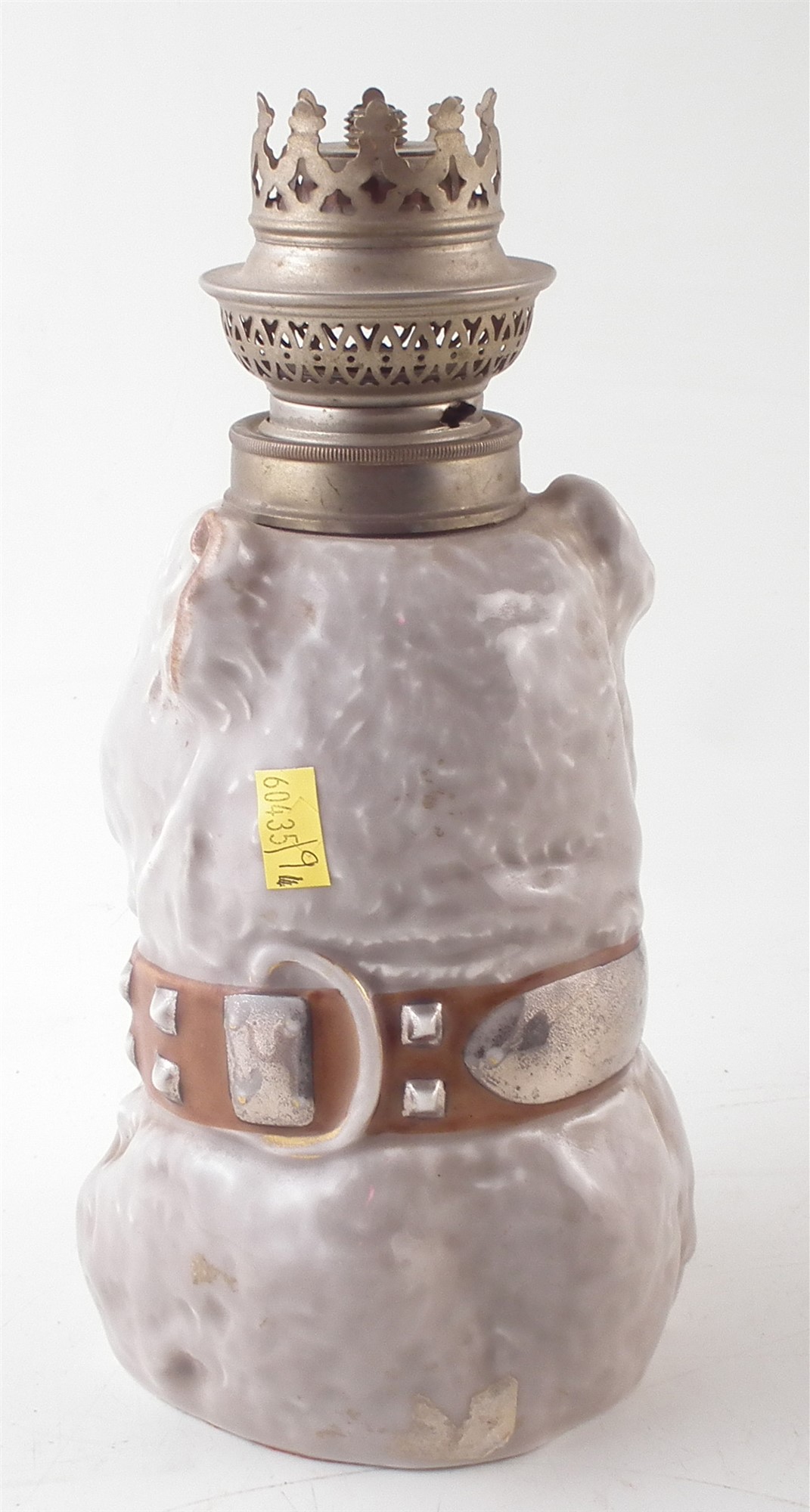 Continental porcelain dog head oil lamp base, fitted with glass eyes, late 19th century, 23cm high - Image 3 of 5