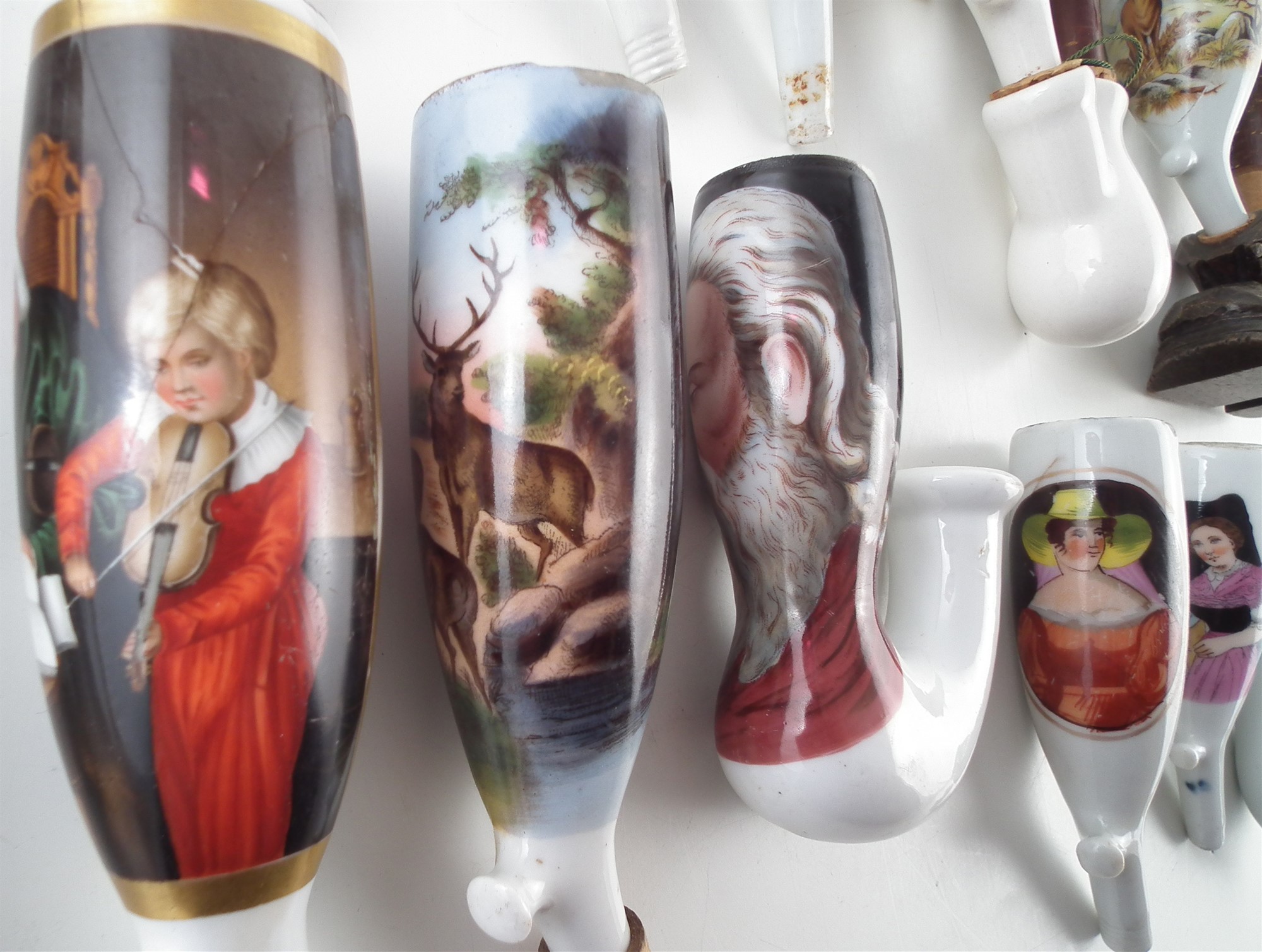 Four hand painted continental porcelain pipes, one by Berlin marked in under glaze blue with - Image 2 of 11