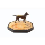 A 19th century veined marble desk tray, mounted with a bronze Great Dane. 25 x 41 cm. For