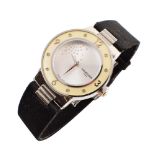 Lady's Mauboussin of Paris steel watch on material strap , round steel dial diamond set, mother of