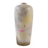 Royal Worcester vase signed by George Johnson , painted with flamingoes within misty landscapes,