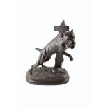 A 19th century bronze bull mastiff tethered to a post, after Prosper LeCourtier (signed P.