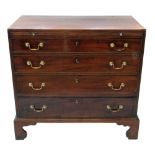 George III mahogany chest of drawers, rectangular top cross-banded and inlaid with ebony