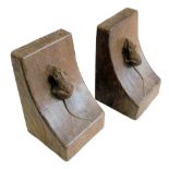 Pair of Robert 'Mouseman' Thompson bookends, adzed oak each carved with a mouse, 16cm high For