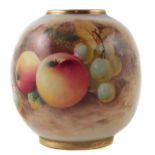 Royal Worcester vase signed Roberts, painted with fallen fruit, black printed mark and shape 2491 to