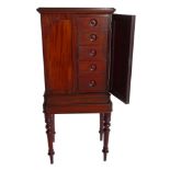 Late 19th century mahogany lace cabinet on stand, two single panelled doors covering ten drawers