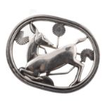 Georg Jensen silver kneeling deer oval brooch , measuring approx. 45mm x 35mm, pin and safety loop