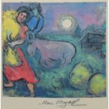 After Marc Chagall (Russian/French 1887-1985), Girl holding bushel with donkey, signed in the