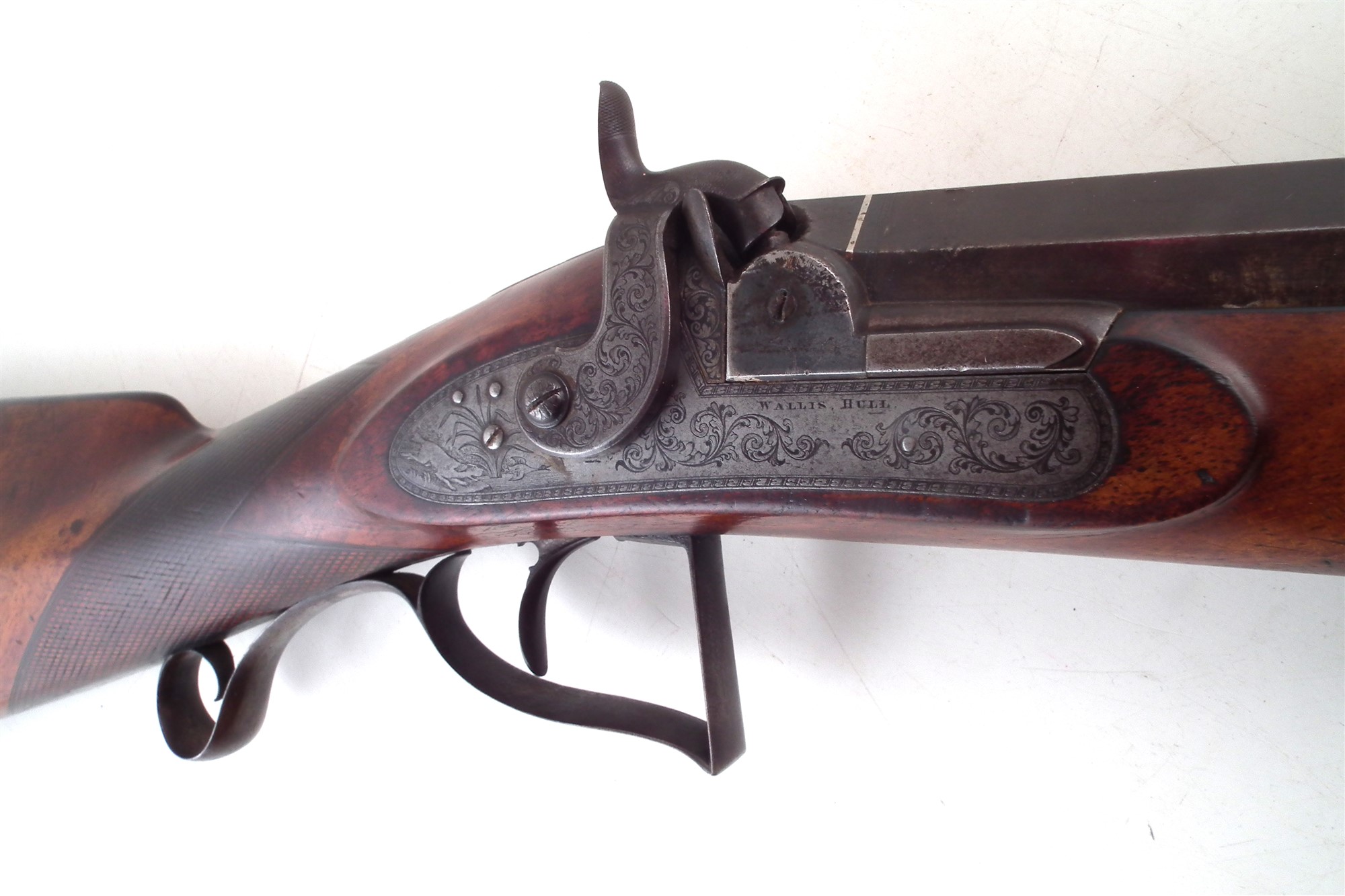 Wallis of Hull 6 bore percussion sporting gun, with Spanish form barrel engraved with Myton Gate - Image 3 of 12