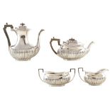 Four piece silver teaset , comprising teapot, coffee pot, milk jug and sugar bowl, each piece of