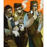 Geoffrey Key (1941-), "Smokers", signed and dated '97, titled on verso, oil on canvas, 60 x 50cm,