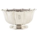 American silver bowl by Spaulding, round fluted body on pedestal foot, 'D' monogram to front,