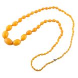 Butterscotch amber necklace, comprising a single row of oval graduated beads measuring from 30mm x