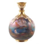 Royal Worcester vase signed by Walter Sedgley, painted with a lady sat within an Italianate