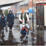 Stephen Wild (1955-), Oldham street scene with figures, signed and dated 2010, oil on canvas, 59.5 x