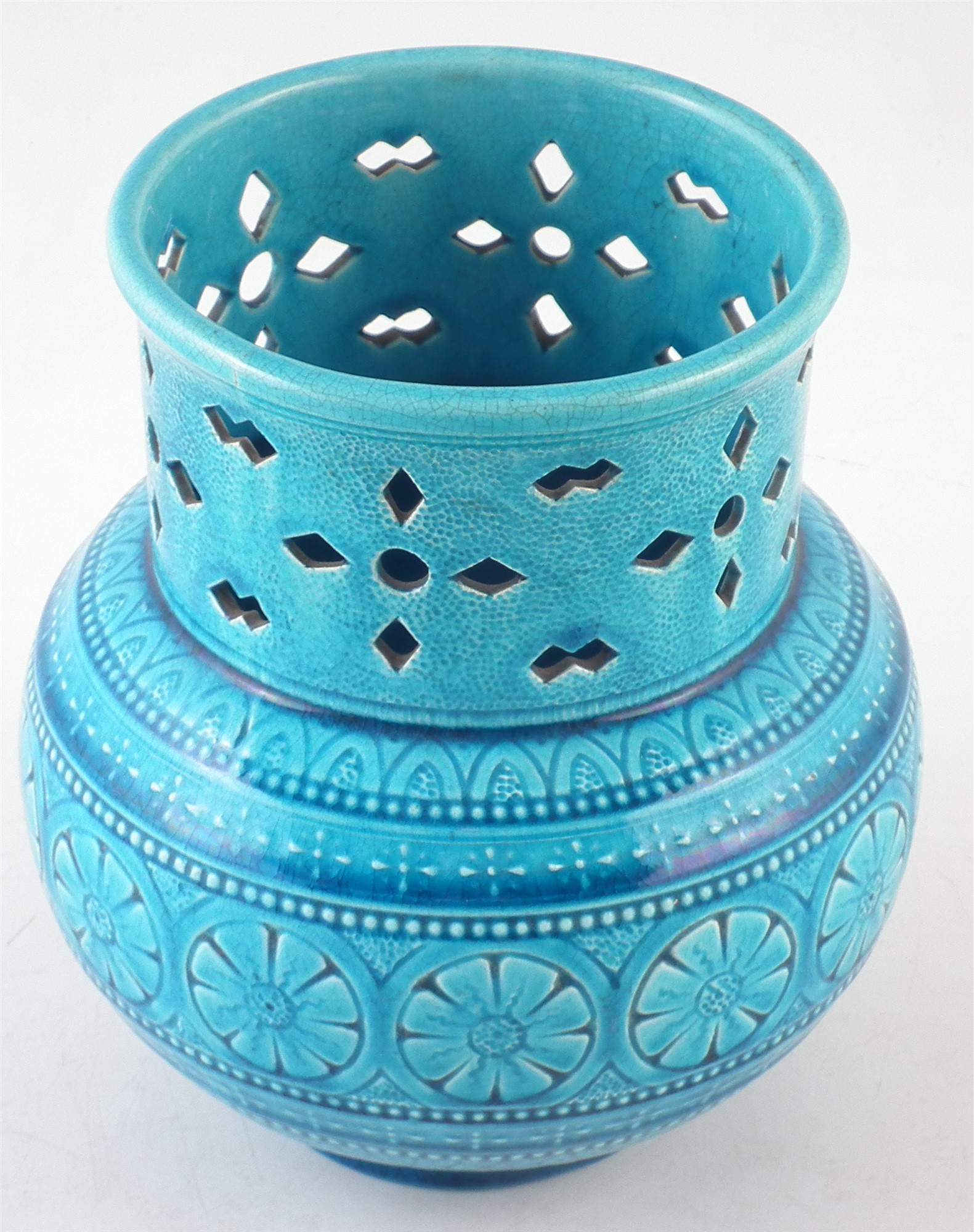 Burmantofts vase circa 1890 , with moulded and pierce body, decorated with overall turquoise - Image 2 of 6