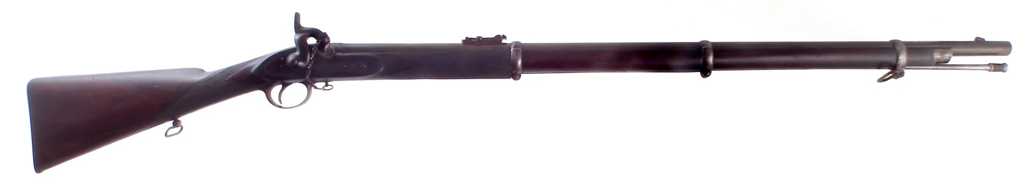 J. Aston Hythe percussion P53 pattern .577 rifle , with chequered stock and iron furniture