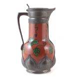 Villeroy and Boch orivit pewter beer jug circa 1900 , decorated with hops, the pewter mount