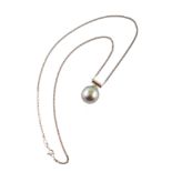 Tahitian pearl and 18ct white gold pendant , the grey-black pearl measuring approx. 13mm x 12mm,