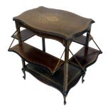 Edwardian mahogany tea table, rectangular top with serpentine edges, inlaid with bone and