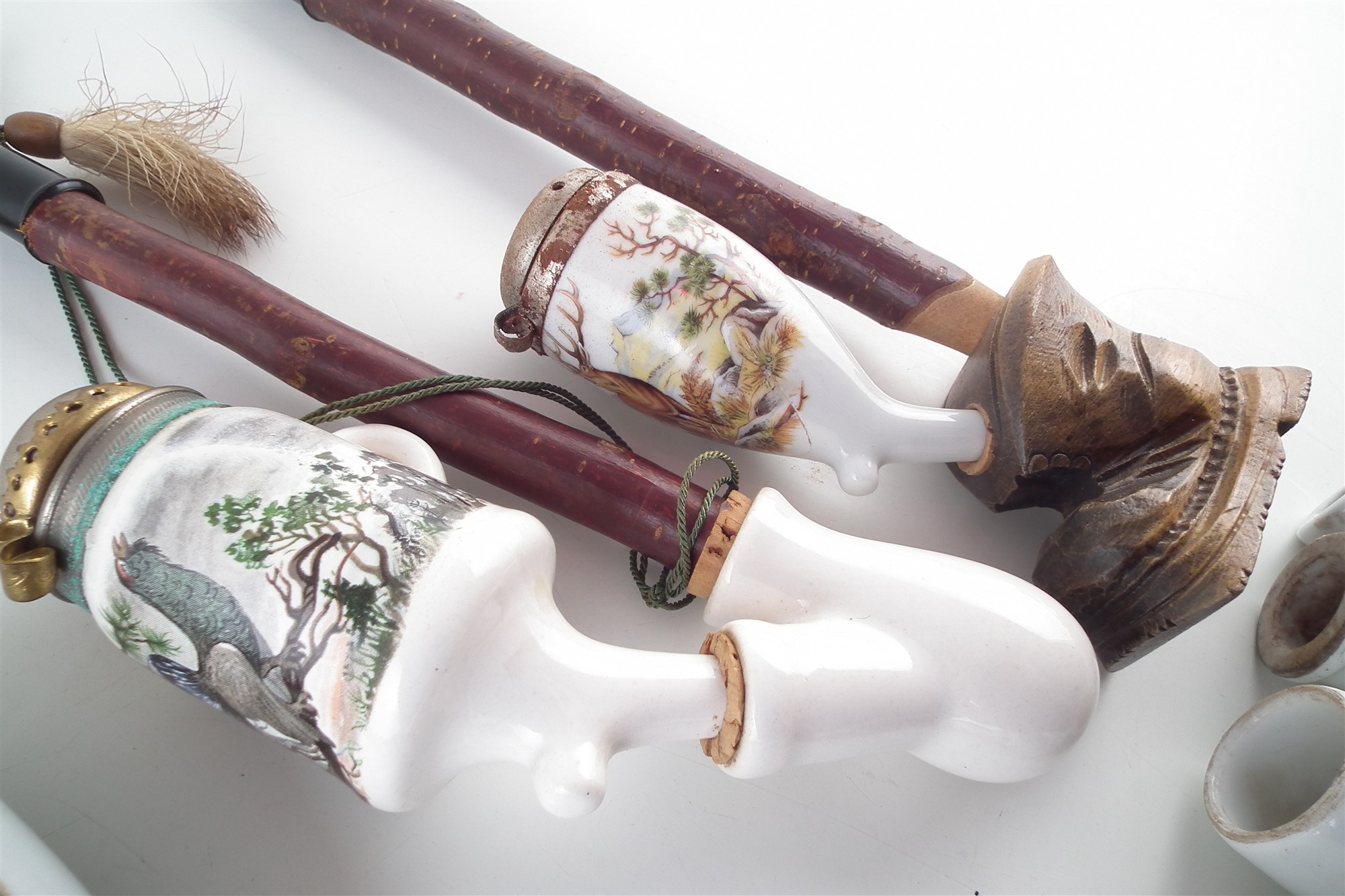 Four hand painted continental porcelain pipes, one by Berlin marked in under glaze blue with - Image 6 of 11