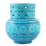 Burmantofts vase circa 1890 , with moulded and pierce body, decorated with overall turquoise