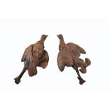 A pair of oak carved black forest hanging grouse. With wall hooks. 34 x 18.5 cm. For condition