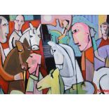 Peter Stanaway (1943-), "Horses and Riders", signed, acrylic on board, 29 x 39cm, 11.5 x 15.25in.