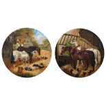 Style of John Frederick Herring Jnr. (1815-1907), Farmyard scenes with horses, pigs and chickens,