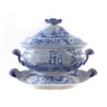 Bathwell and Goodfellow blue transfer tureen and cover with similar stand, printed with Rural