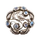 Georg Jensen moonlight silver brooch , pattern 159, of stylised foliage set with moonstones,