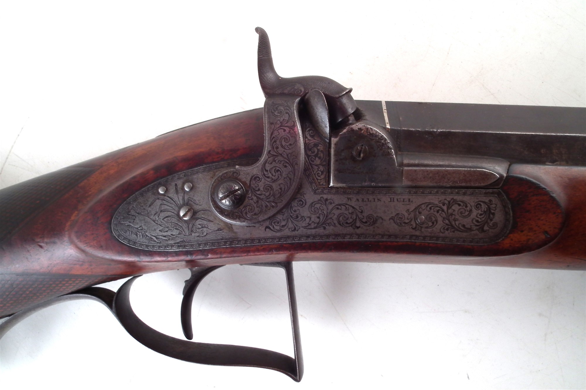 Wallis of Hull 6 bore percussion sporting gun, with Spanish form barrel engraved with Myton Gate - Image 4 of 12