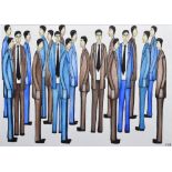 Christopher E. Barrow A.B.N.A. (1974-), "Twenty Men in Suits", initialled, titled on verso, oil on