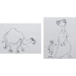 Julian Dyson (1936-2003), Drawing of a camel and on the reverse of two figures, one side signed