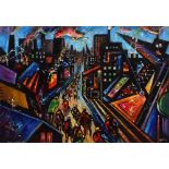 David Wilde (1918-1978), "Nightshift to the Docks, c.1900", signed and titled, acrylic on board,