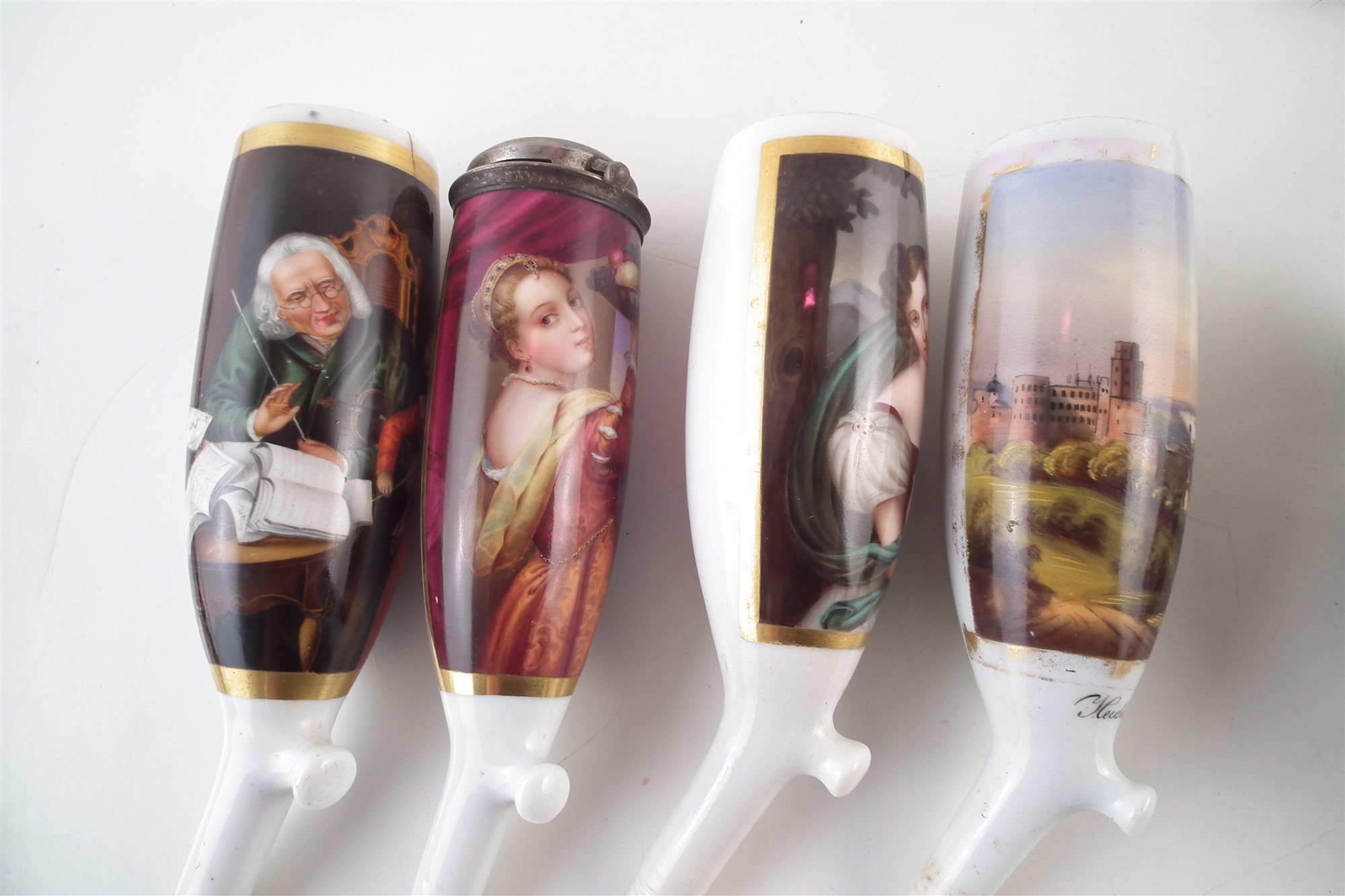 Four hand painted continental porcelain pipes, one by Berlin marked in under glaze blue with - Image 11 of 11