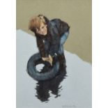 John McCombs (1943-), "Martin Shaw - Boy with Tyre", signed and dated '70, titled on verso, oil on