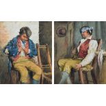 A. Megson, 19th century, Portraits of seated, dishevelled soldiers, both signed, a pair, watercolour