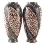 Pair of Fischer vases, decorated with densely scrolling floral patterns, impressed and printed marks