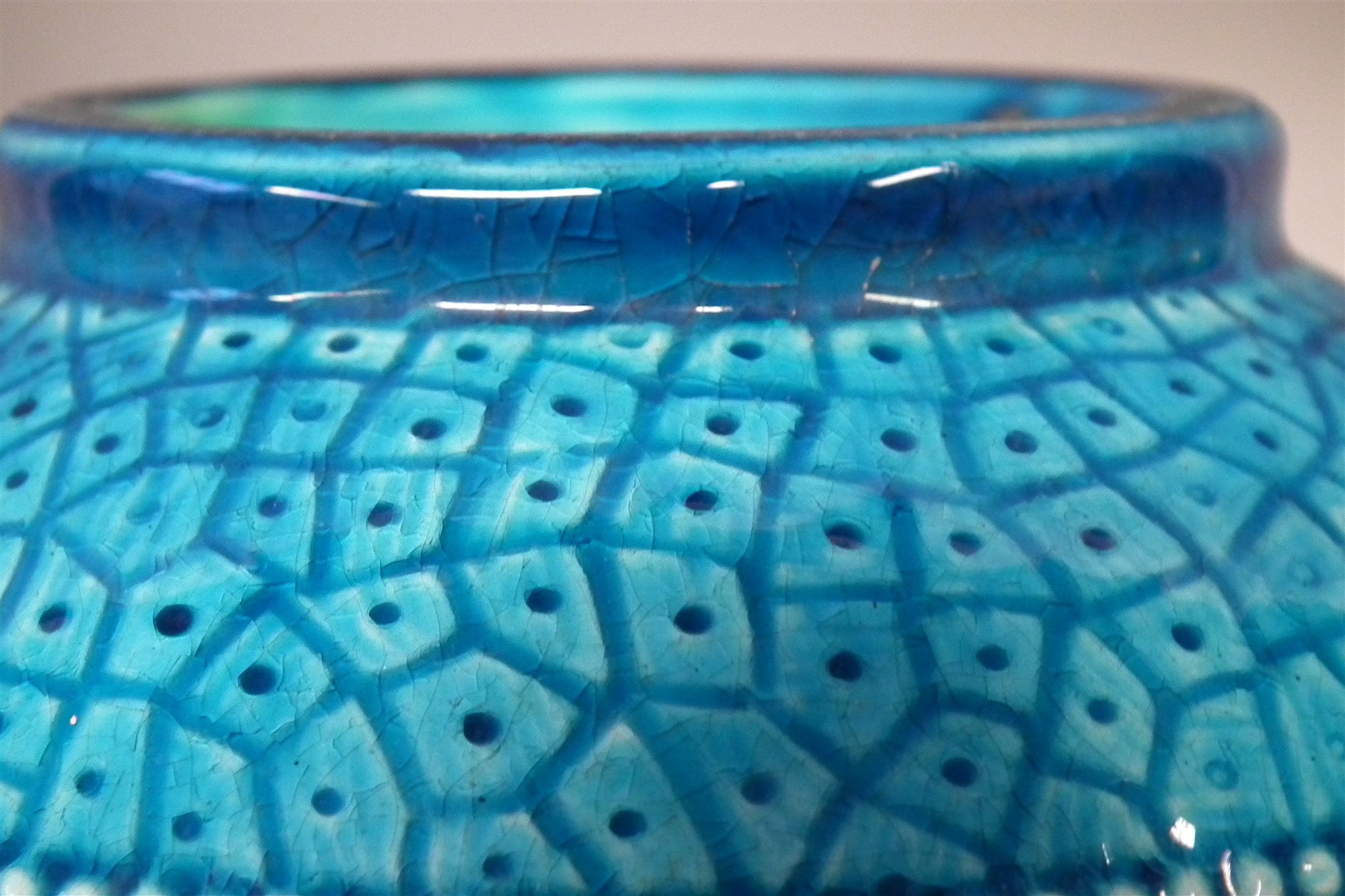 Burmantofts vase circa 1890 , with moulded and pierce body, decorated with overall turquoise - Image 6 of 6