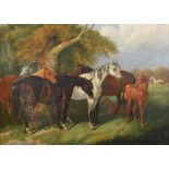 Edward Corbett (1850-1890), Horses at rest in a field, initialled and dated 1861, oil on canvas,