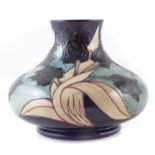 Moorcroft vase , decorated with black tulips after Sally Tuffin, with box, 20cm high For condition