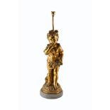 A 19th century French bronze figural lamp on marble base. Depicting a figure of a young girl