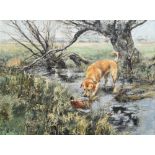 Henry Wilkinson R.E., A.R.C.A. (1921-2011), Golden labrador retrieving a pheasant, signed, oil on