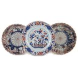 Chinese Imari charger , painted with flowers and a garden fence in an imari pallette, late 18th /
