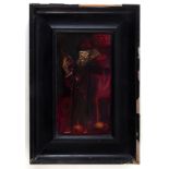 'The Alchemist' flambé plaque by Royal Doulton Art Director Charles Noke, depicting a robed figure