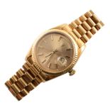 Gent's Rolex Oyster Perpetual Day-Date 18ct gold bracelet watch , round brushed gold dial with